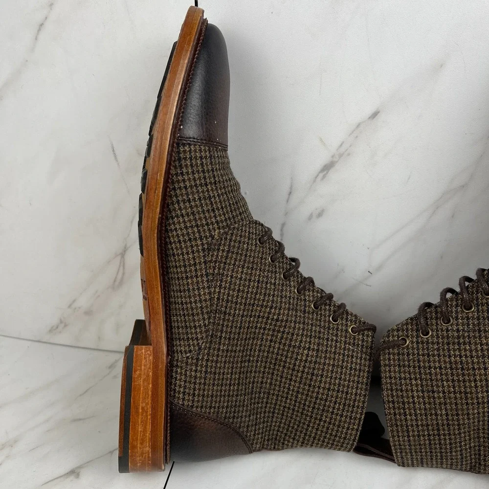 Taft The Jack Mens Size 7 [EU 40] Houndstooth Tweed Wool Cap Toe Boots Shoes